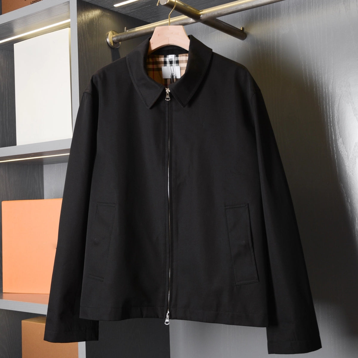 Loose Lapel Gabardine Jacket, Simple Cotton Windbreaker - Khaki, Black