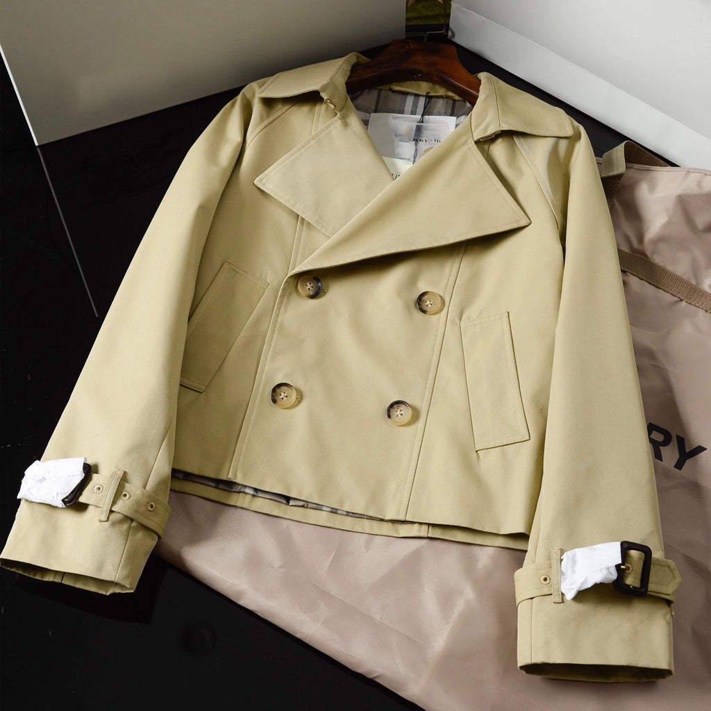 Women's Short Cotton-Blend Earth-Tone Windproof Trench Coat
