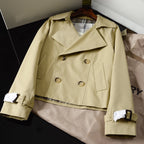Women's Short Cotton-Blend Earth-Tone Windproof Trench Coat