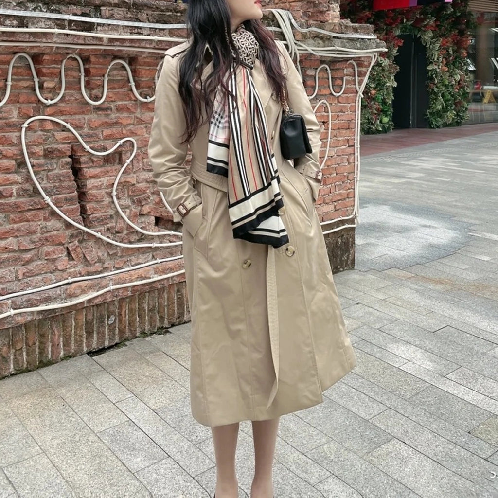 Women's Long Gabardine Double-Breasted Windproof Trench Coat