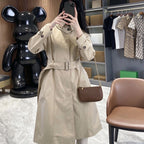 Women's Long Cotton Twill Lightweight Coat - Khaki