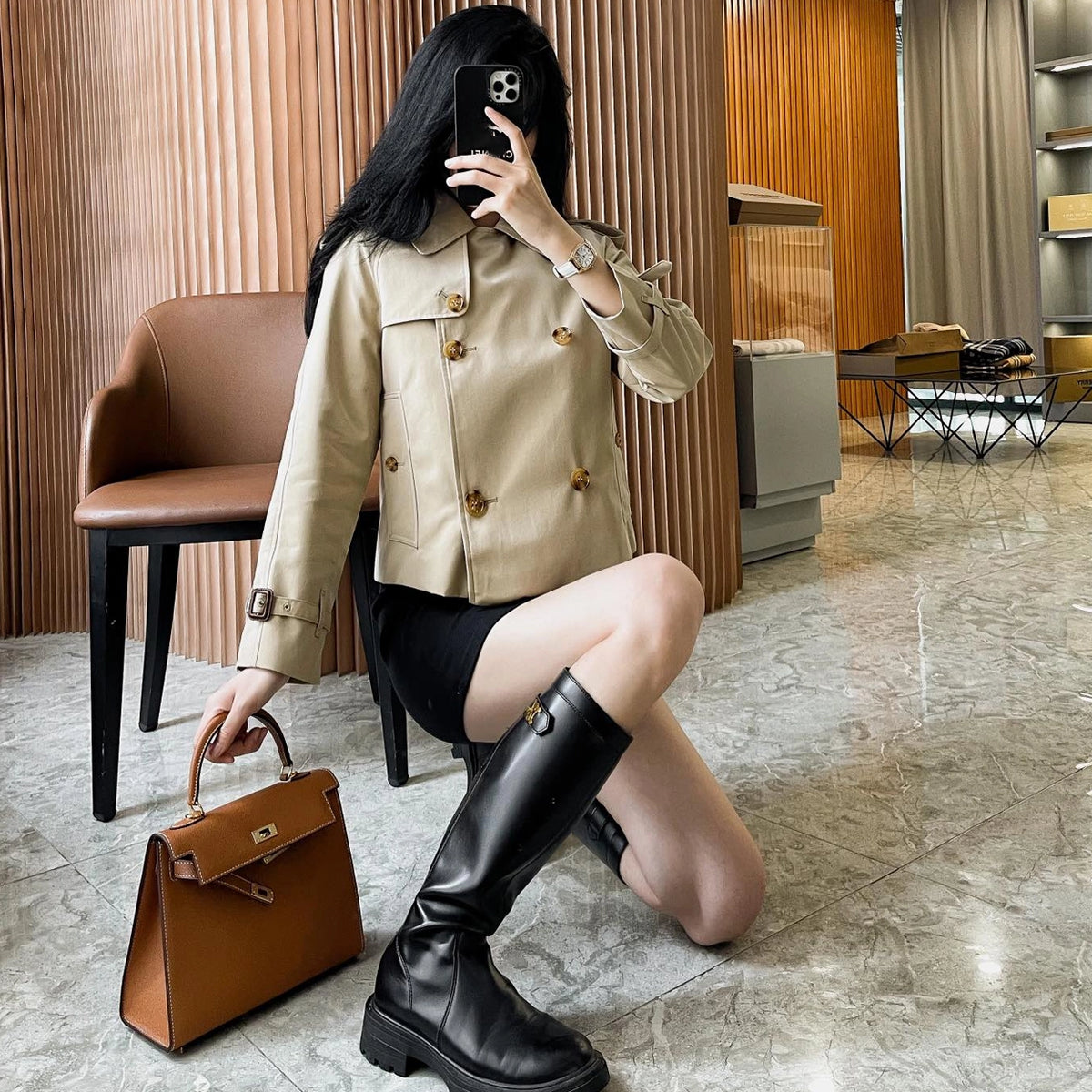 Women's Stand Collar Cotton Twill Short Trench Coat - Available in Two Colors