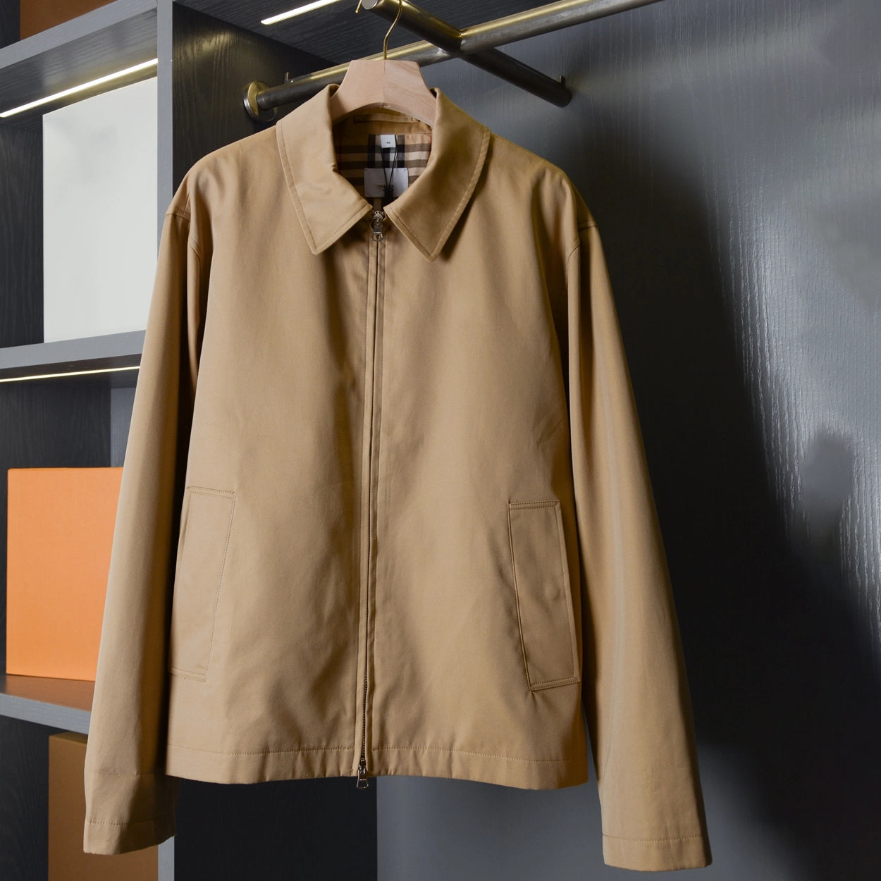 Loose Lapel Gabardine Jacket, Simple Cotton Windbreaker - Khaki, Black
