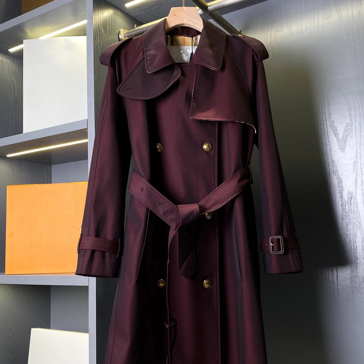 Mid-length gabardine trench coat, loose raglan sleeves with a cinched waist windproof jacket - reddish-brown, Khaki