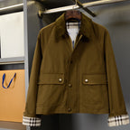 Women's Short Lightweight Trench Coat, Vintage Suede Lapel Jacket - Khaki, Army Green