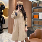 Women's Lined Printed Lightweight Gabardine Trench Coat - Khaki