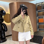 Women's Short Cotton-Blend Earth-Tone Windproof Trench Coat
