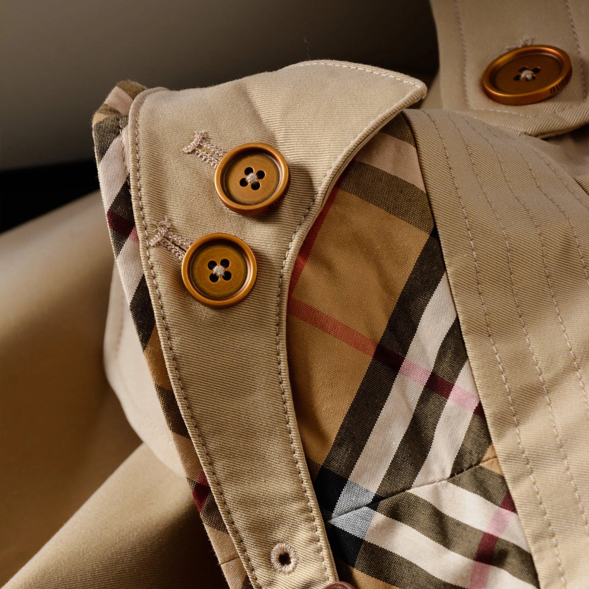 Women's Trench Coat with Metal Buttons, Double-Breasted, Belted - Khaki