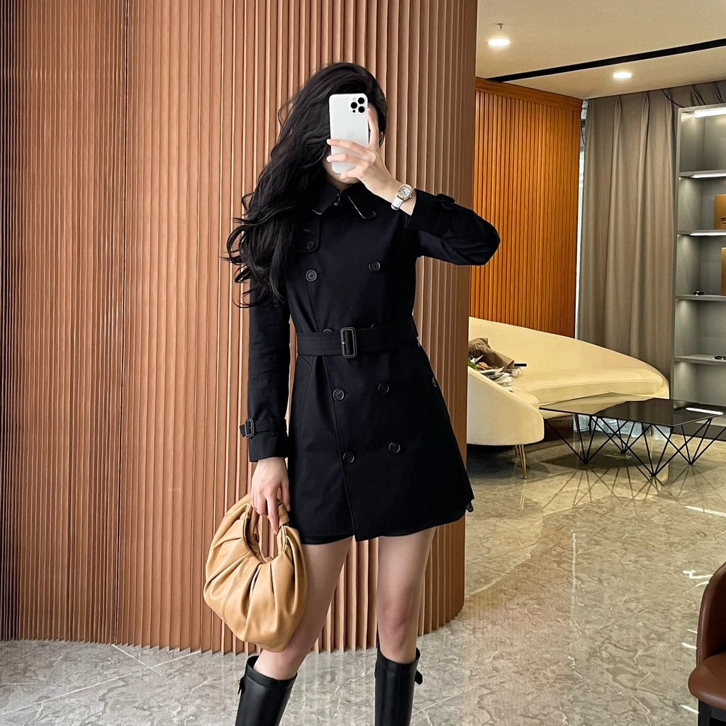 Women's Short Gabardine Double-Breasted Windbreaker Jacket - Available in Two Colors