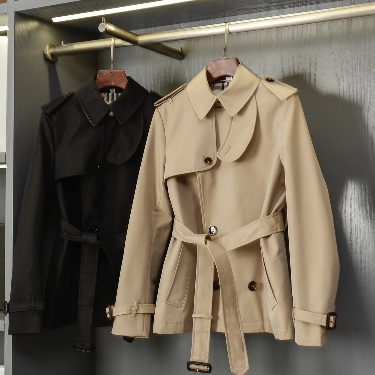 Short Slim-Fit Cotton-Blend Windproof Trench Coat