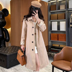 Women's Mid-Length Lightweight Reversible Plaid Trench Coat - Loose Casual Windbreaker in Khaki