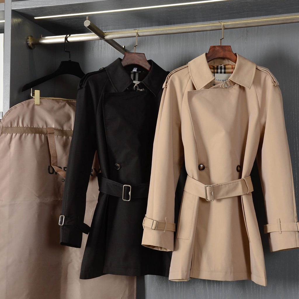 Women's Mid-Length Gabardine Trench Coat - Khaki, Black