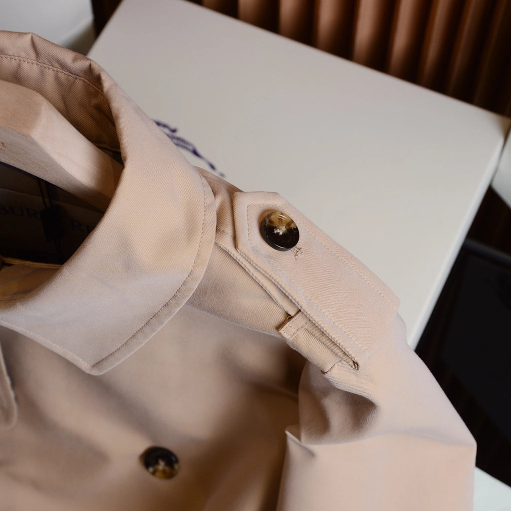 Women's Long Gabardine Trench Coat Double-Breasted Raglan Sleeve Belted Windbreaker - Khaki