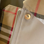 Women's Checkered Collar Short Windbreaker - Khaki