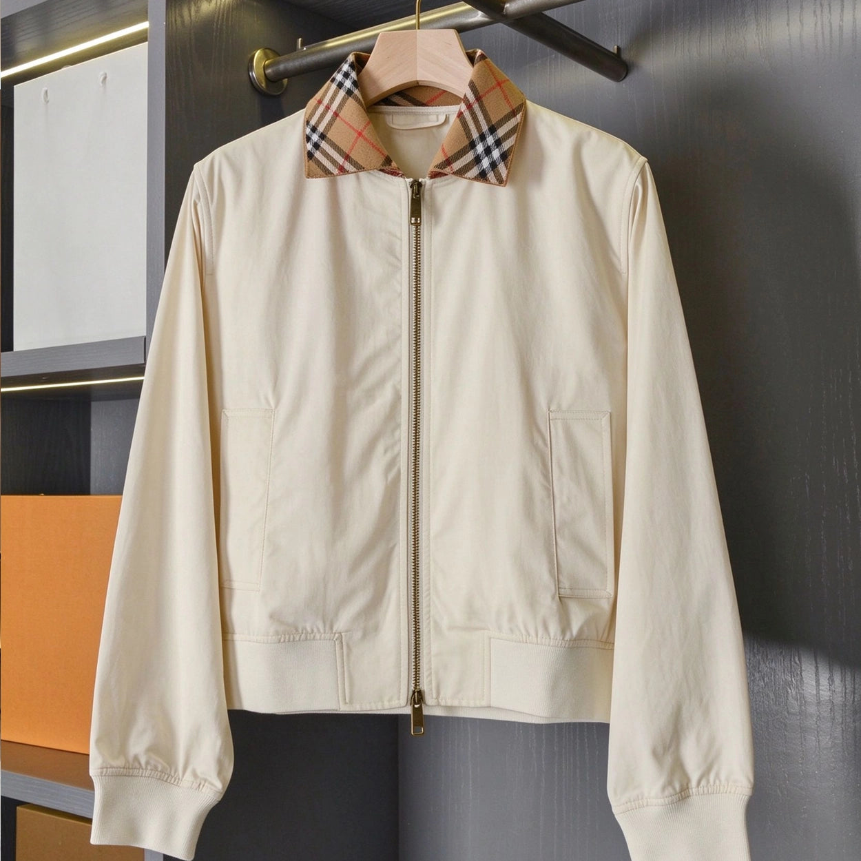British-style short Harrington jacket, lightweight gabardine windbreaker for women - Tundra White, Pink Pearl