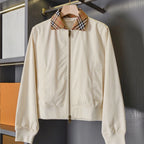 British-style short Harrington jacket, lightweight gabardine windbreaker for women - Tundra White, Pink Pearl