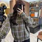 Unisex Plaid Patchwork Wool Harrington Jacket