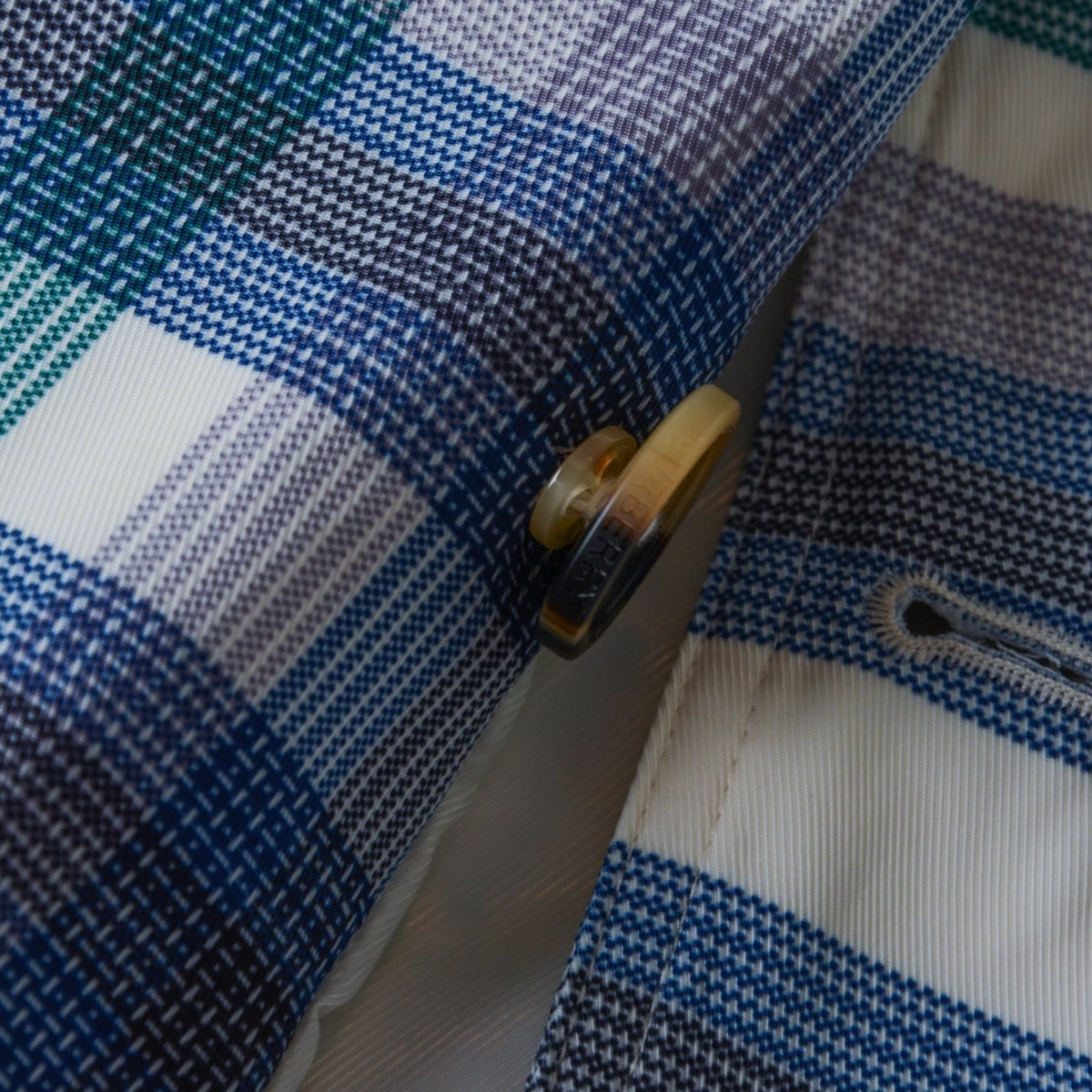 Waist-length short double-breasted blue-green plaid patchwork trench coat, women's fitted jacket - Tide Blue