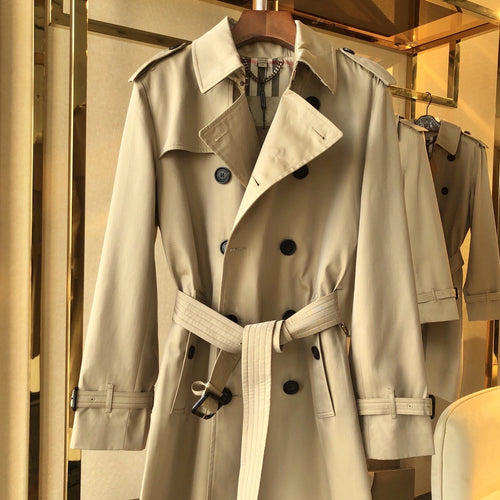 Men's Classic Mid-Length Trench Coat - Khaki