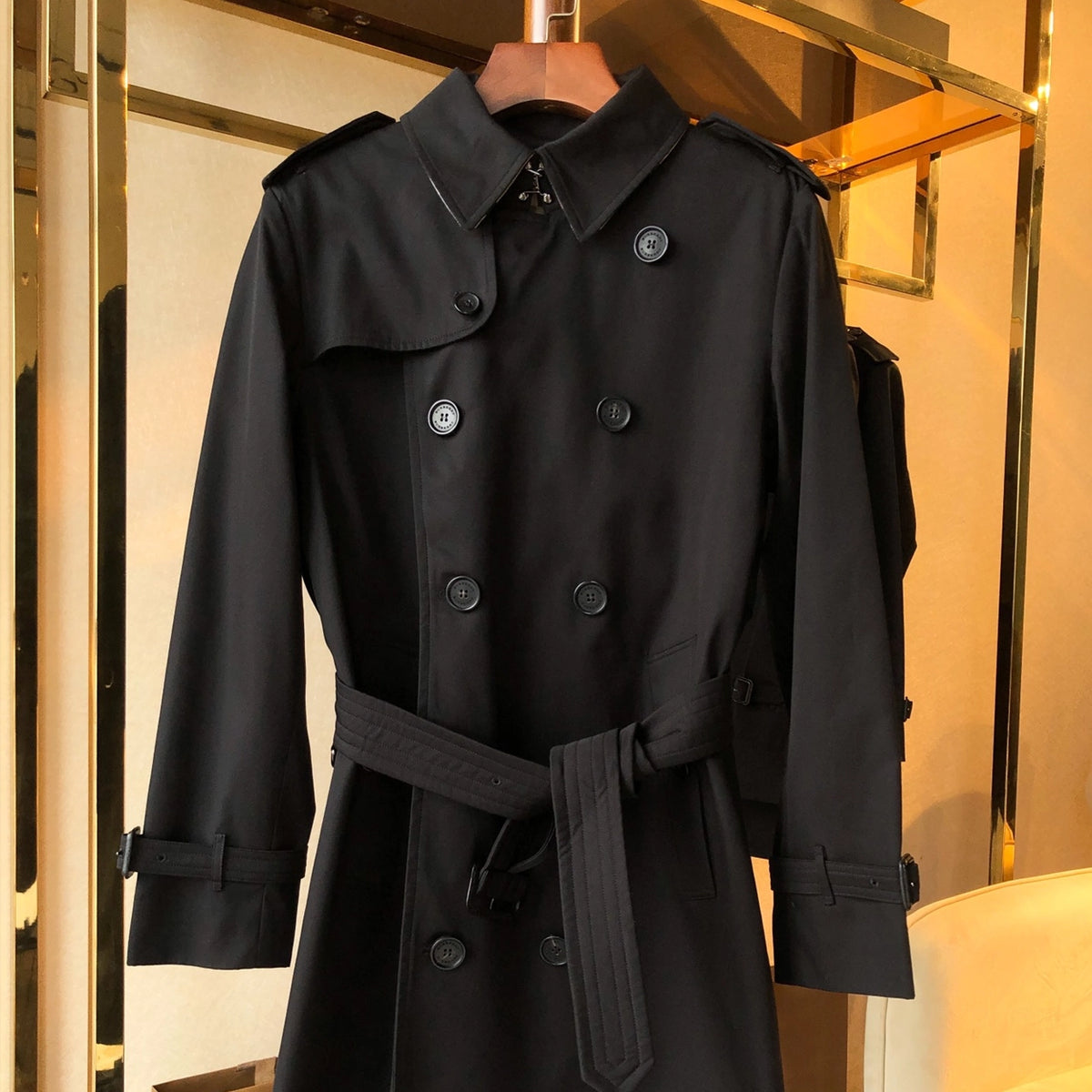 Men's Classic Long Trench Coat - Black
