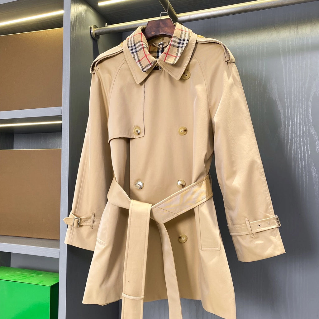 Short Detachable Collar Gabardine Trench Coat - Available in Two Colors