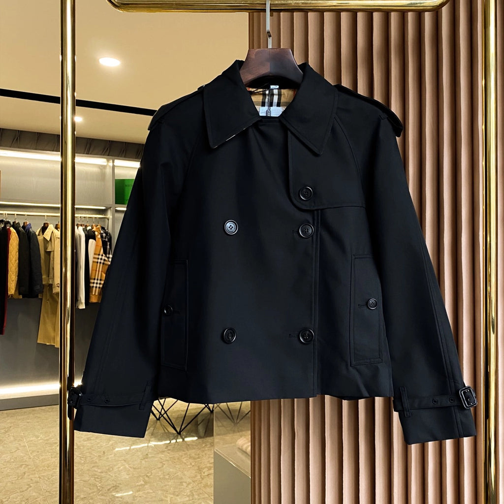 Women's Stand Collar Cotton Twill Short Trench Coat - Available in Two Colors
