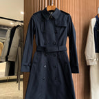 Women's mid-length gabardine double-breasted windproof trench coat