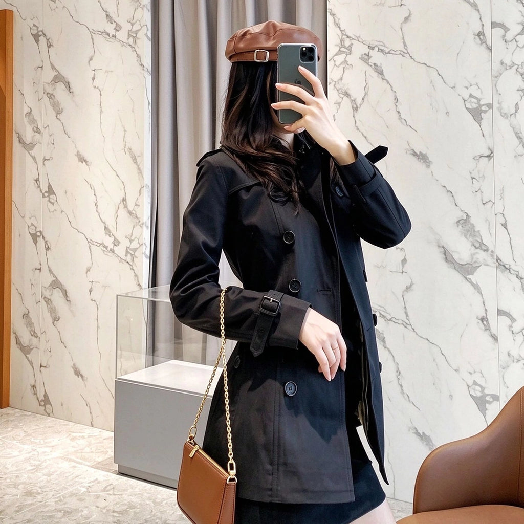 Women's Classic Short Trench Coat - Black