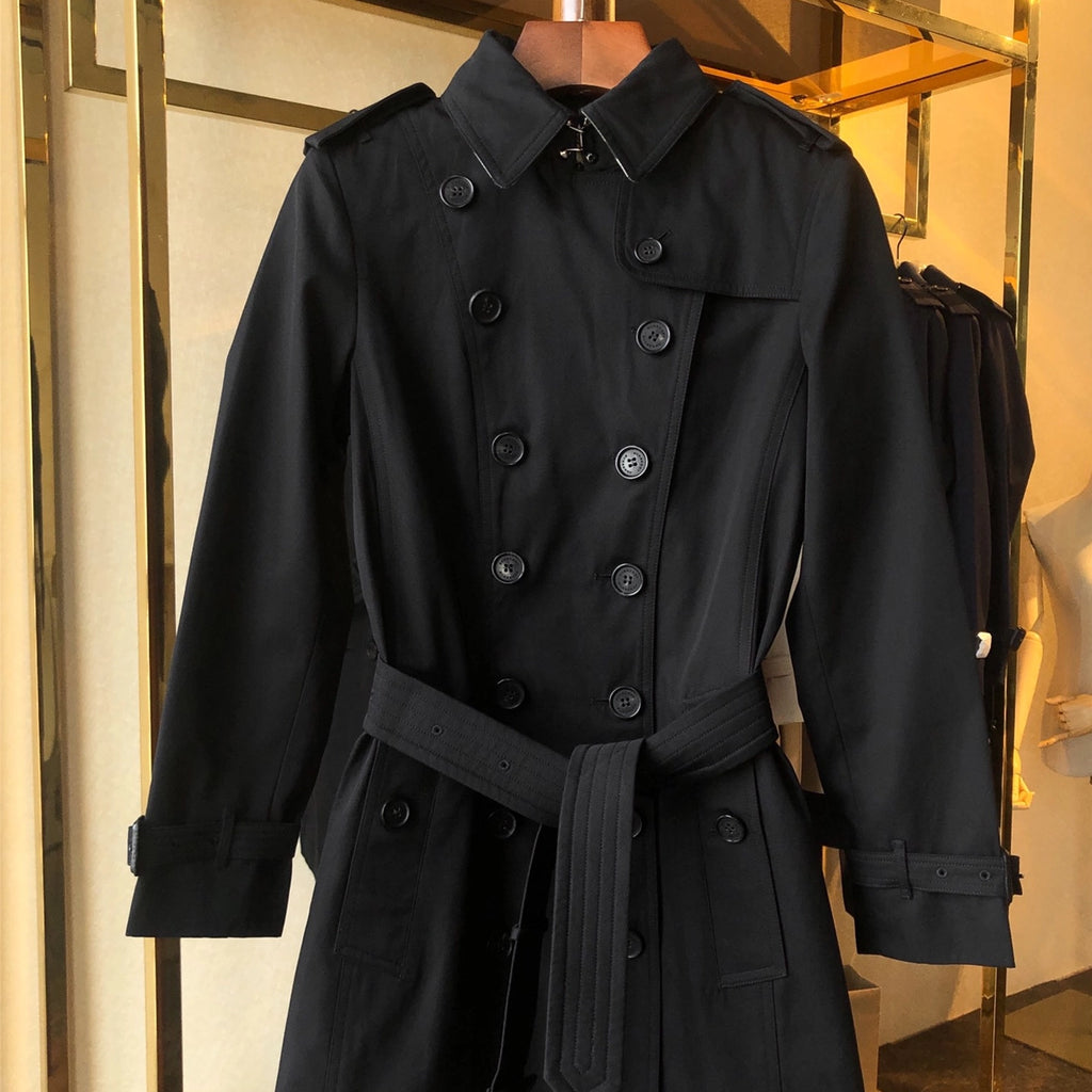 Women's Classic Mid-Length Trench Coat - Black