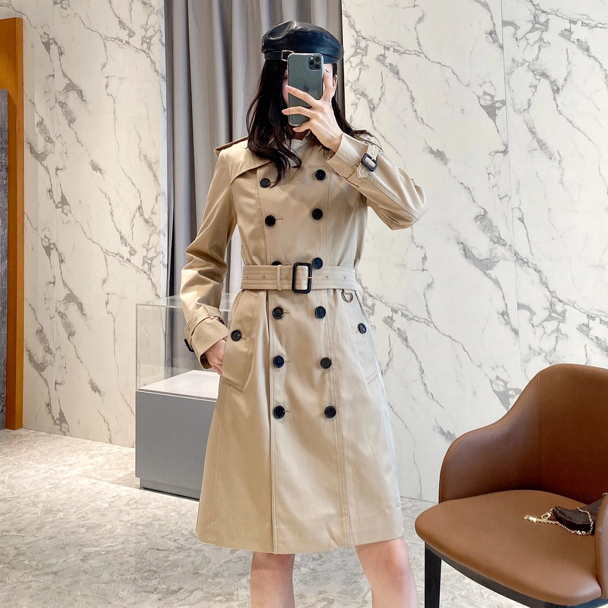 Women's Classic Long Trench Coat - Khaki