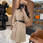 Women's Lined Printed Lightweight Gabardine Trench Coat - Khaki
