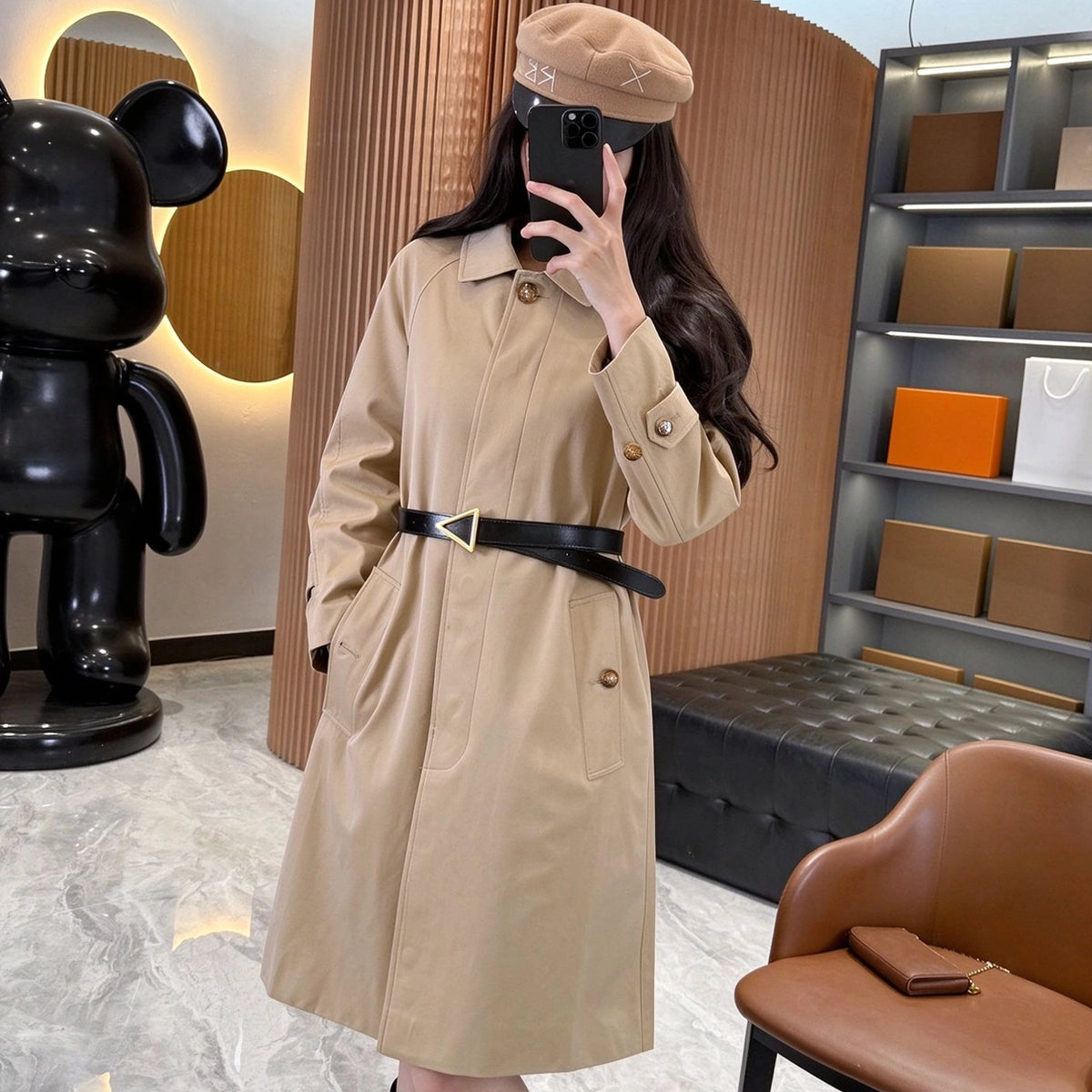 Women's Lined Printed Lightweight Gabardine Trench Coat - Khaki