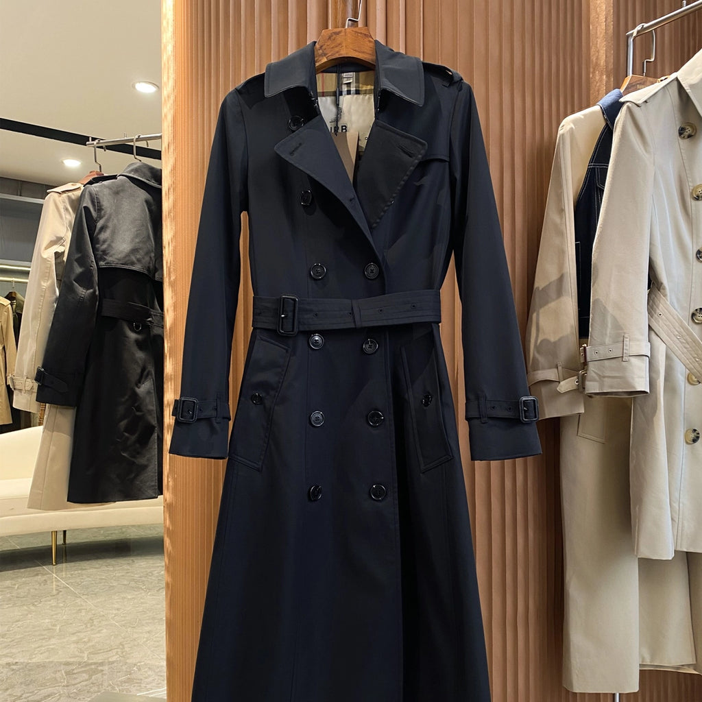 Women's Long Gabardine Double-Breasted Windproof Trench Coat