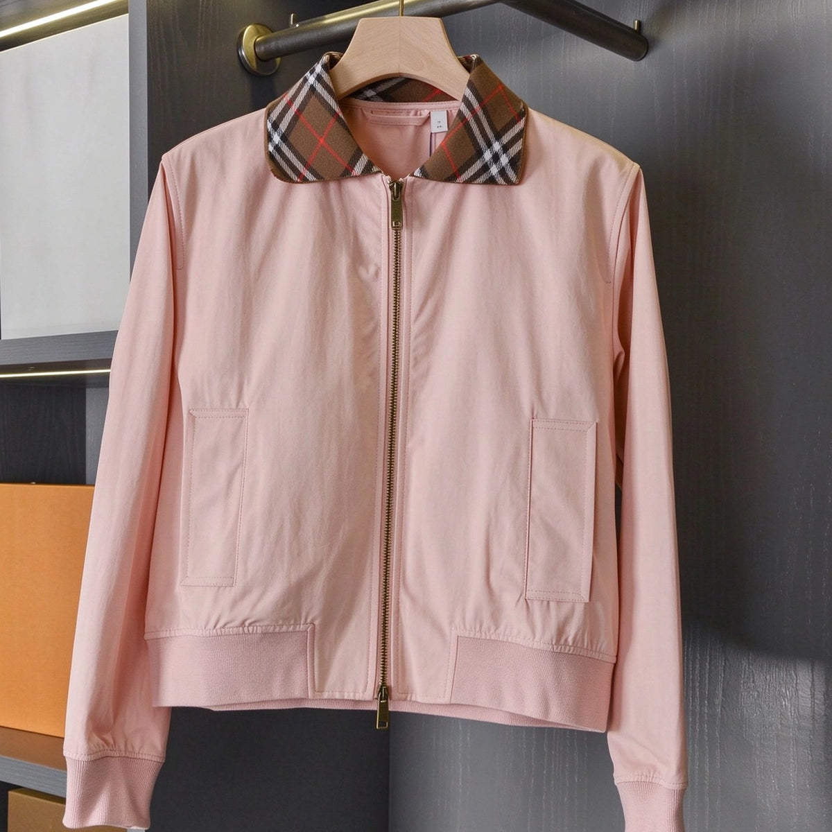 British-style short Harrington jacket, lightweight gabardine windbreaker for women - Tundra White, Pink Pearl