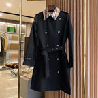 Women's Trench Coat with Checkered Lining Detail, Cotton - Available in Two Colors