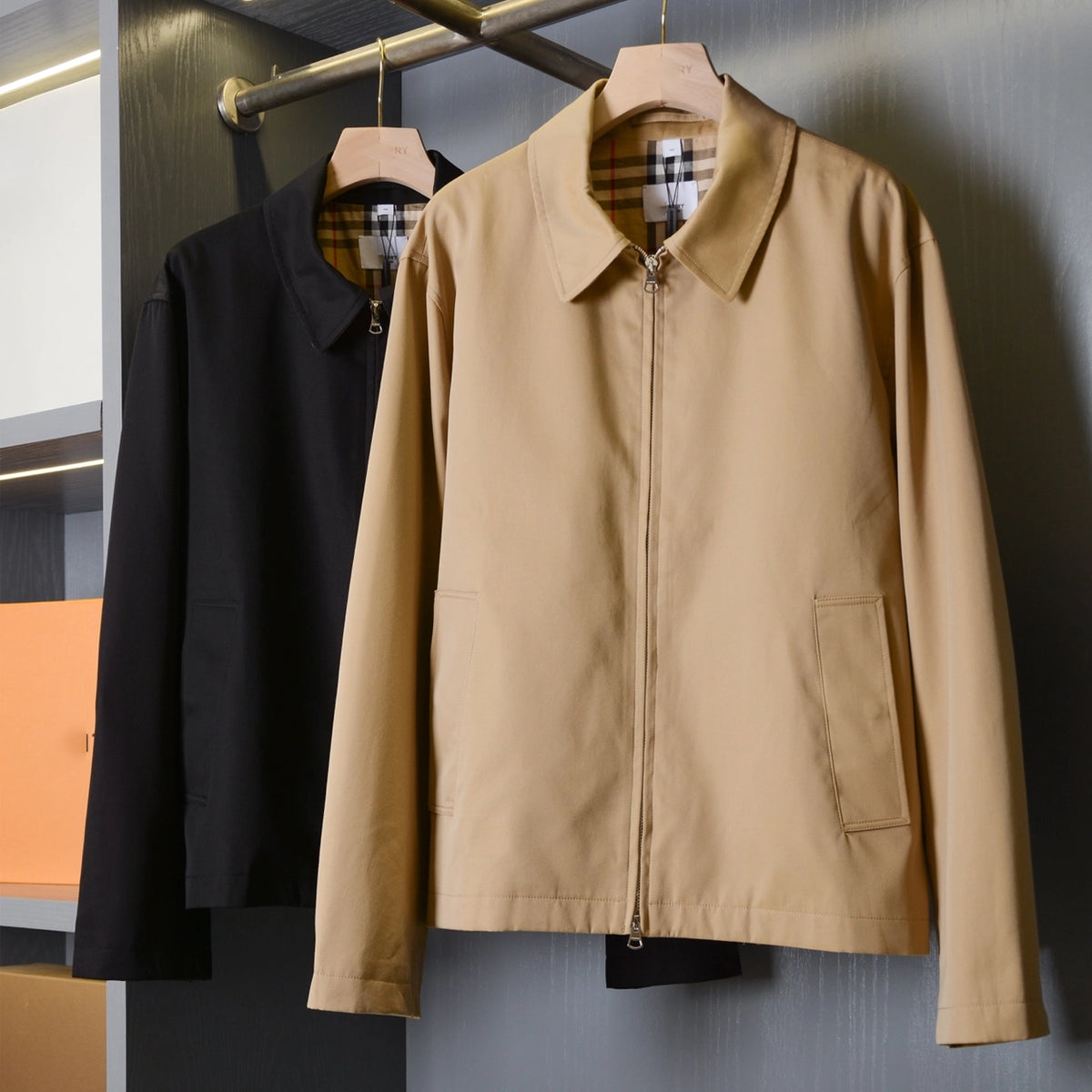 Loose Lapel Gabardine Jacket, Simple Cotton Windbreaker - Khaki, Black