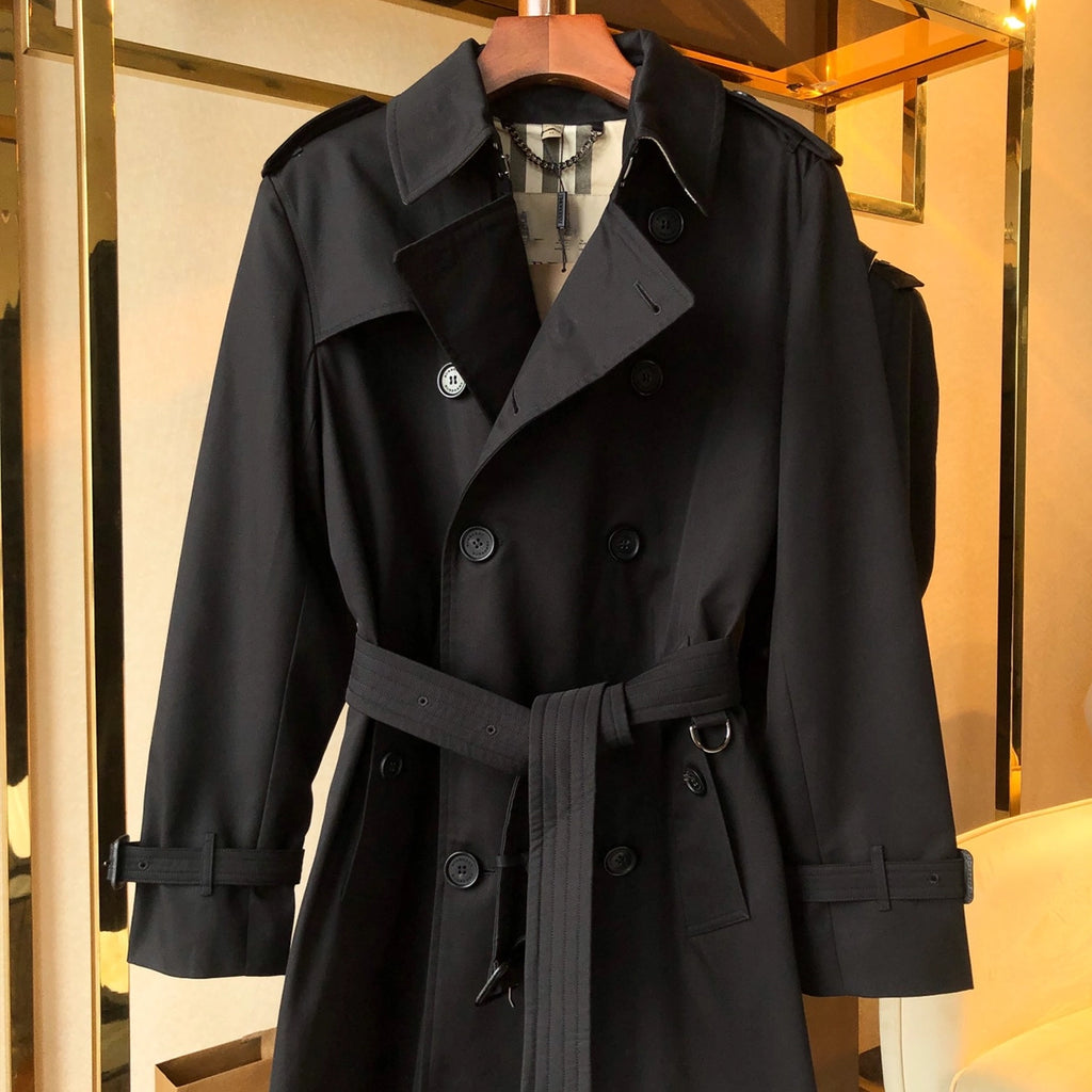 Men's Classic Mid-Length Trench Coat - Black