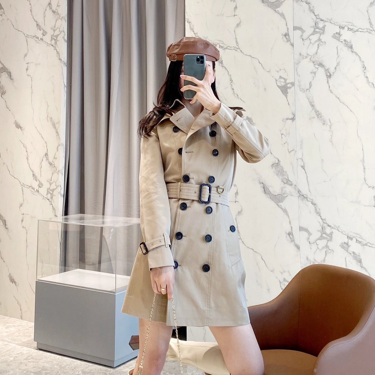 Women's Classic Mid-Length Trench Coat - Khaki