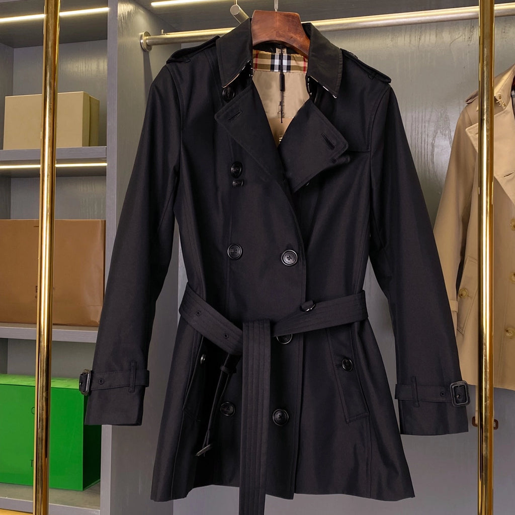 Women's short gabardine double-breasted windproof trench coat