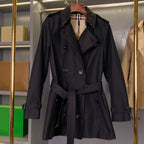 Women's short gabardine double-breasted windproof trench coat