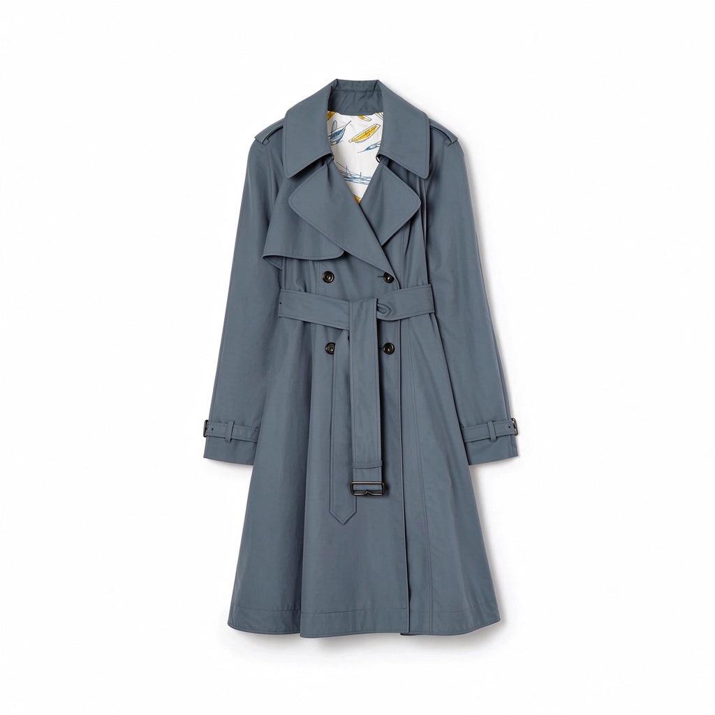Long lightweight gabardine trench coat with belt, windproof jacket - Sailor Blue, Khaki