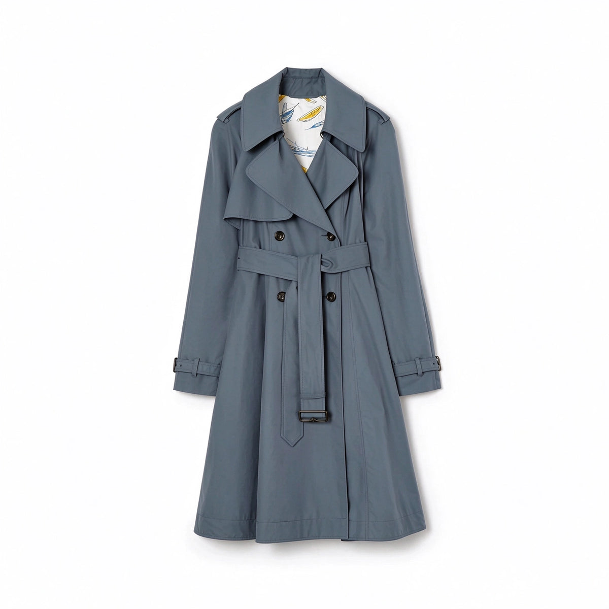 Long lightweight gabardine trench coat with belt, windproof jacket - Sailor Blue, Khaki