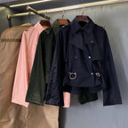 Women's lightweight gabardine hooded trench coat - floral pink, olive green, navy blue