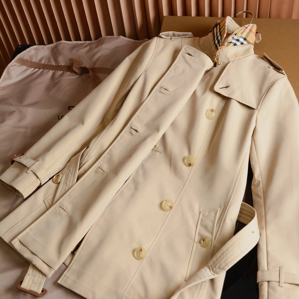 Women's short gabardine double-breasted windproof trench coat