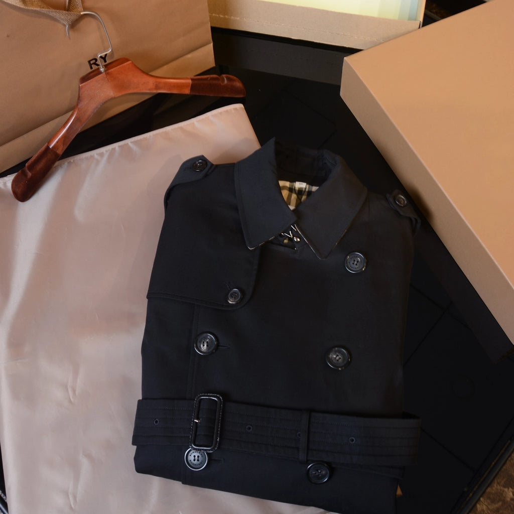 男士短款华达呢风衣 - 卡其色、黑色