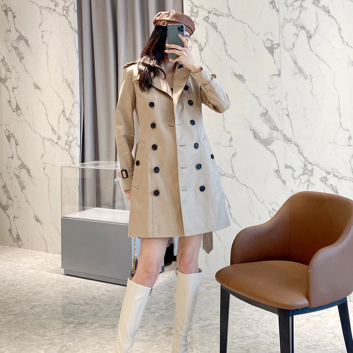 Women's Classic Mid-Length Trench Coat - Khaki
