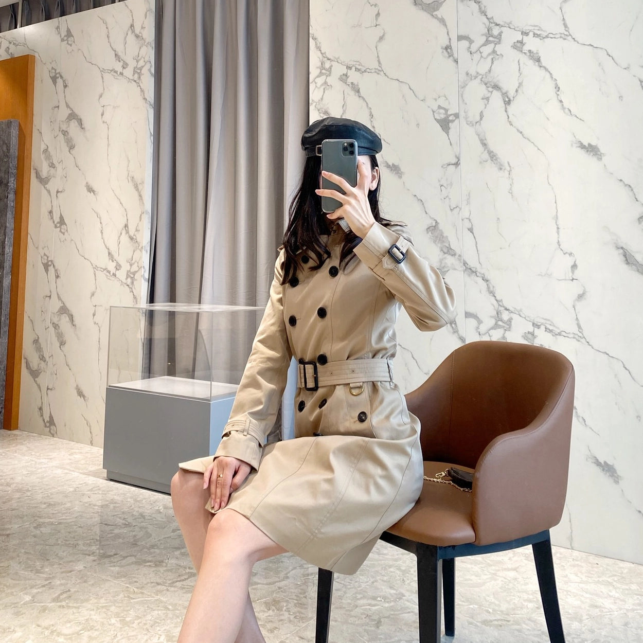 Women's Classic Long Trench Coat - Khaki
