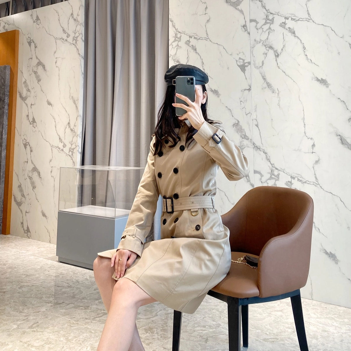 Women's Classic Long Trench Coat - Khaki