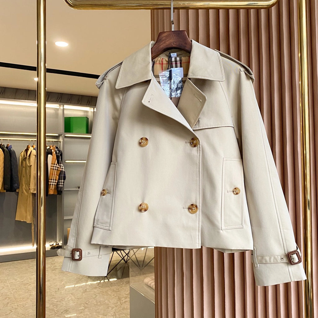 Women's Stand Collar Cotton Twill Short Trench Coat - Available in Two Colors