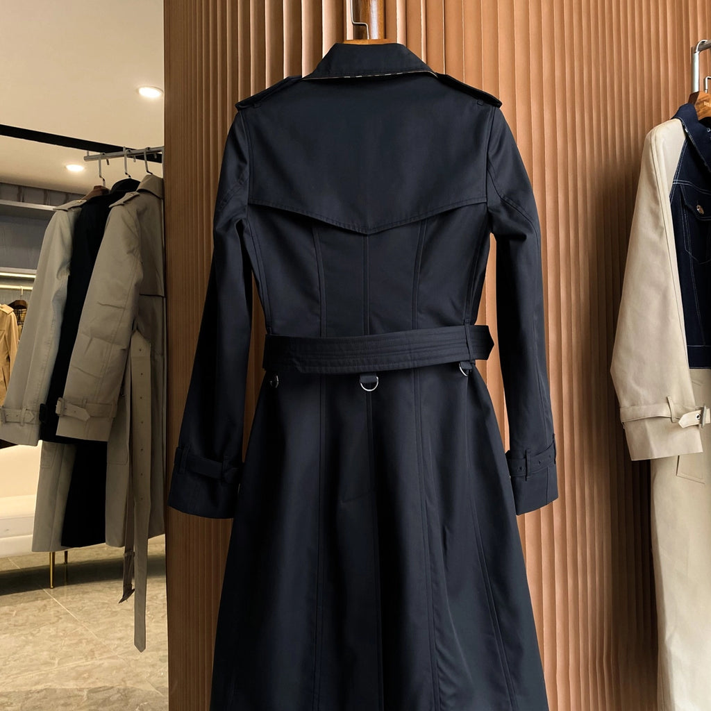 Women's mid-length gabardine double-breasted windproof trench coat